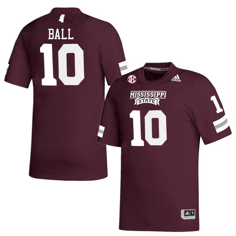 Men #10 Cameron Ball Mississippi State Bulldogs College Football Jerseys Stitched-Maroon